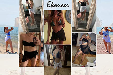 Image of Ekouaer Women Short Sarongs Beach Wrap Sheer Chiffon Bikini Wrap Cover Ups Skirt for Swimwear Small