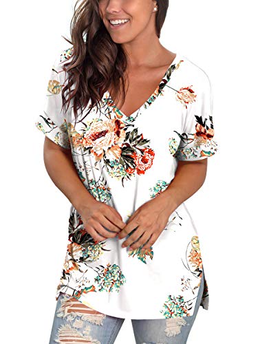 Womens Tshirts Short Sleeves Cute Juniors Tops Beach Printed Tunics Side Split S