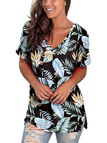 Womens Tshirts Short Sleeves Cute Juniors Tops Beach Printed Tunics Side Split S