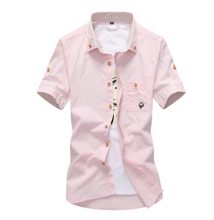 Mushroom Embroidery Mens Short Sleeve Casual Shirts