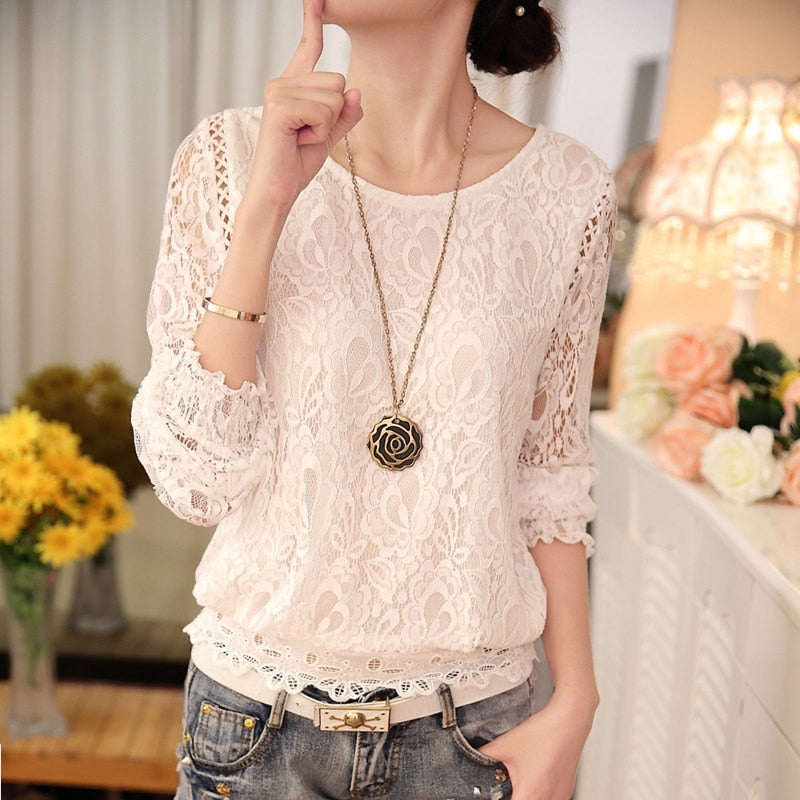 Ladies Long Sleeve Chiffon Lace