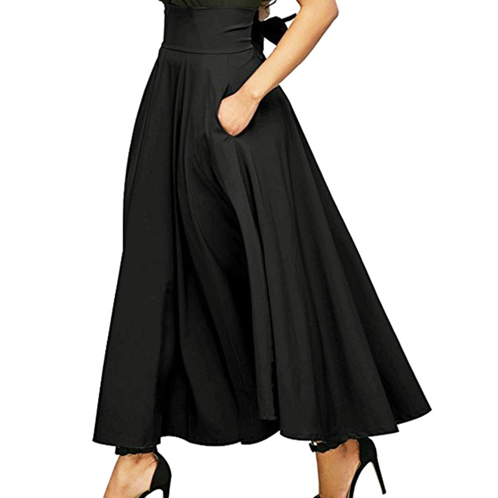 Pleated Belted Maxi Skirt