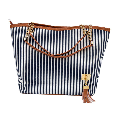 Image of Striped Canvas Handbag