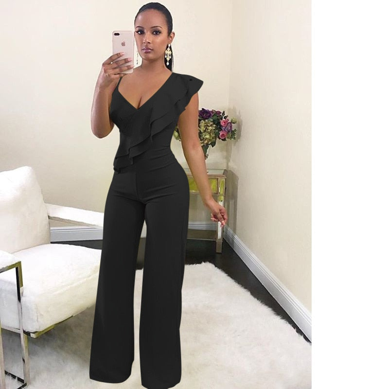 One Shoulder Ruffles Jumpsuits For Women