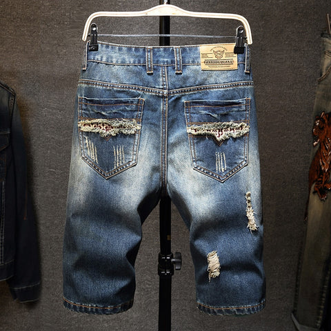 Image of Men Fit Hole Straight Denim Jeans Shorts