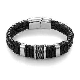 Leather Steel Bracelet Men