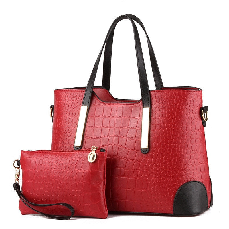 Top-Handle Crocodile Pattern Composite Bag