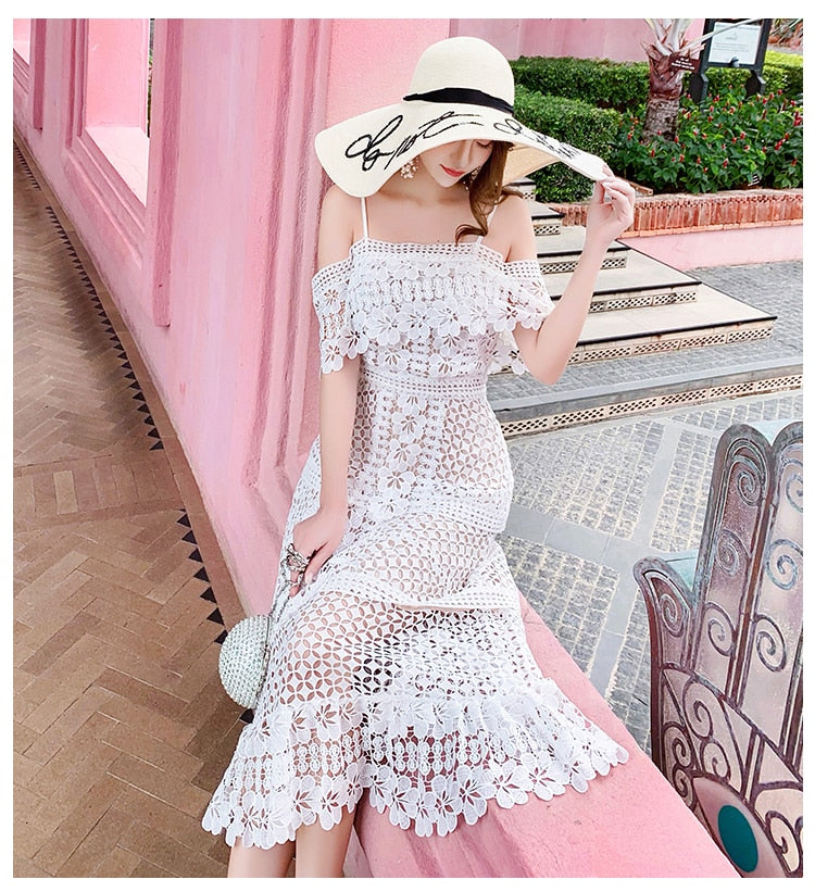 Runway Slash Neck Long Dress