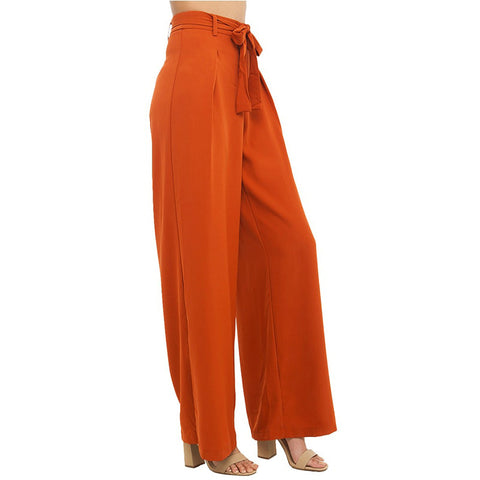 Image of Women Orange Wide Leg Chiffon Pants