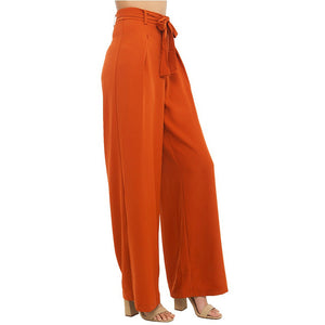Women Orange Wide Leg Chiffon Pants