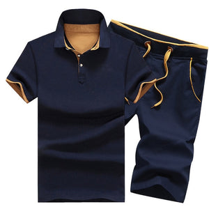 Polo Shirts Sets- 2 Piece Set Elastic Waist Shorts