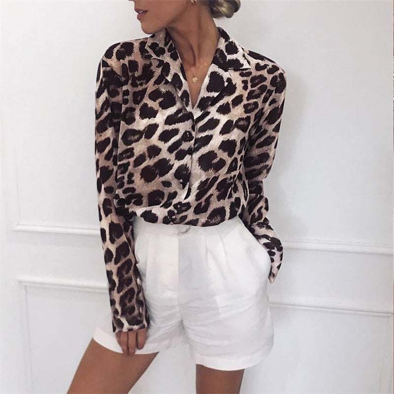 Women Casual Leopard Printed Chiffon Blouse