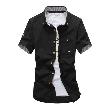 Mushroom Embroidery Mens Short Sleeve Casual Shirts