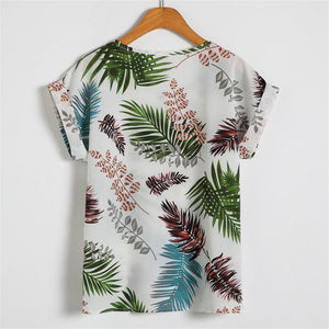 Floral Bat Short Sleeve Chiffon Shirt