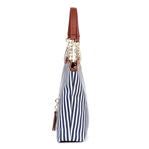 Image of Striped Canvas Handbag