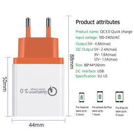 18 W USB Quick charge 3.0 5V 3A for Iphone 7 8 EU US Plug Mobile Phone Fast charger charging