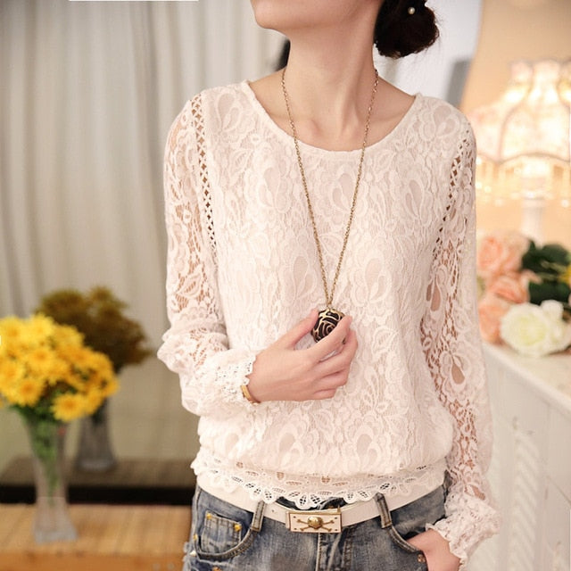 Ladies Long Sleeve Chiffon Lace