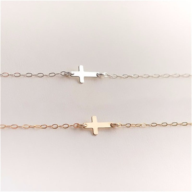 Stainless Steel Womens Horizontal Sideways Cross Bracelets