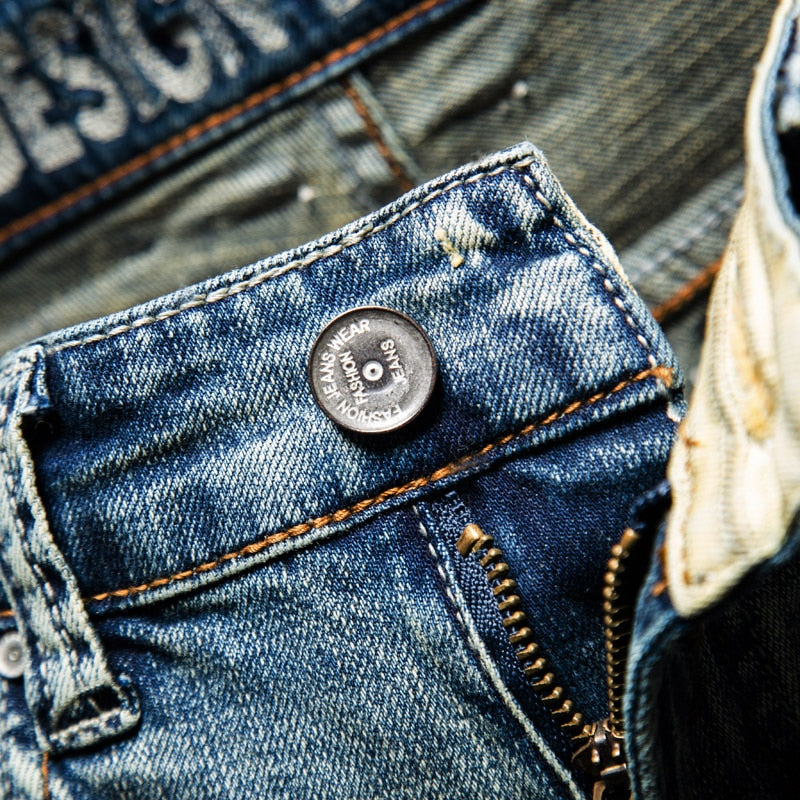 Blue Men Streetwear Ripped Bermuda Jeans