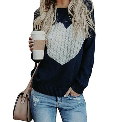 Image of Women Long Sleeve Slim Heart Knitted Sweaters