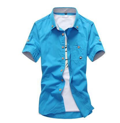 Mushroom Embroidery Mens Short Sleeve Casual Shirts
