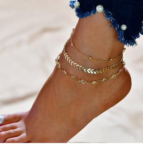 Image of Chevron and Crystals Anklet Set 3pcs