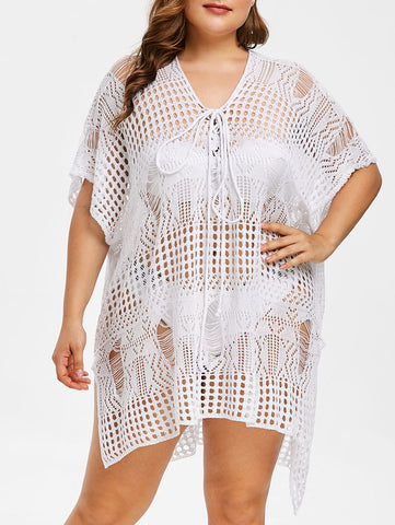 Image of Plus Size Side Slit Crochet Beach Dress
