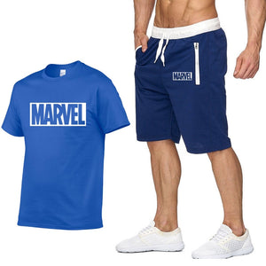 Cotton T Shirts+Shorts Men Sets-MARVEL letter printing