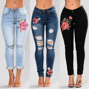 Stretch Embroidered Jeans For Women