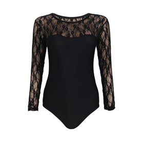 Long Sleeve Black Lace Sexy Bodysuit