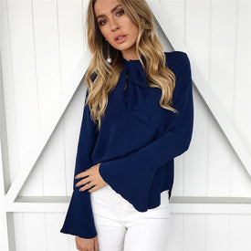 Solid Long Sleeve V-neck Shirt