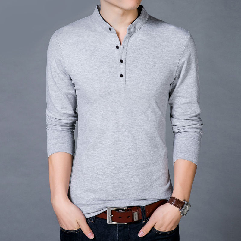 New Cotton T Shirt Men Solid Color Chinese Style Mandarin Collar