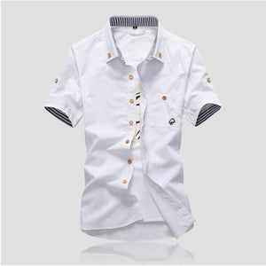Mushroom Embroidery Mens Short Sleeve Casual Shirts