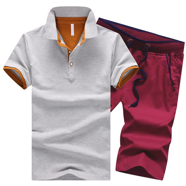 Polo Shirts Sets- 2 Piece Set Elastic Waist Shorts