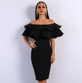 Women Slash Neck Ruffles Backless Dresses