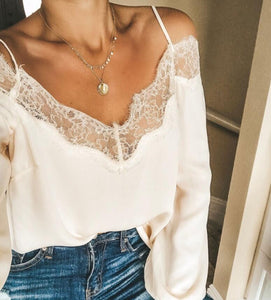 Women's V-neck Strapless Straps Lace Shirt
