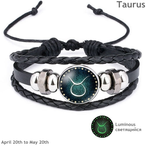 12 Constellation Luminous Bracelet Men Leather