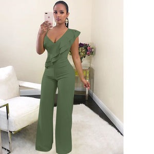 One Shoulder Ruffles Jumpsuits For Women
