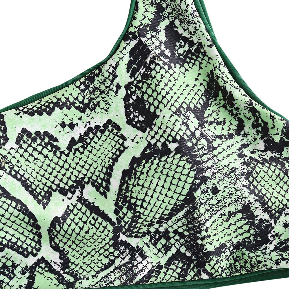 Women Snakeskin Printed One Shoulder Bikinis