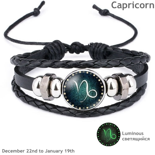 12 Constellation Luminous Bracelet Men Leather
