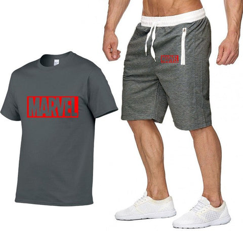 Image of Cotton T Shirts+Shorts Men Sets-MARVEL letter printing