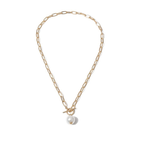 Image of IngeSight.Z Punk Imitation Baroque Pearl Pendant Necklace Curb Cuban Thick Chain Toggle Clasp Long Necklaces for Women Jewelry