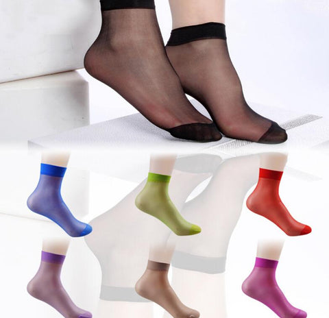 Image of 10 Pairs Multicolor Ankle High Nylon Socks