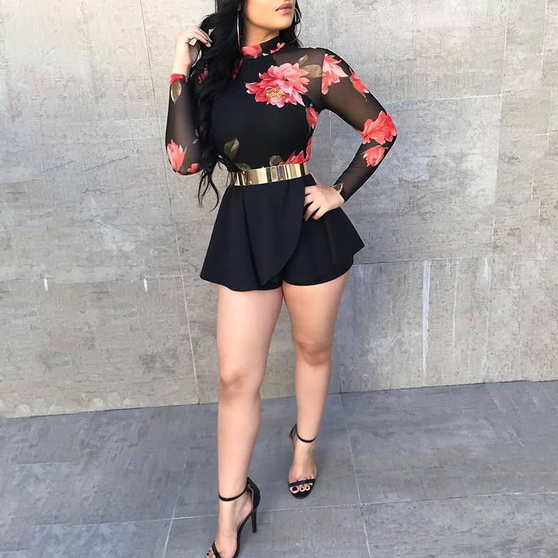 Women Open Back Mesh Rompers