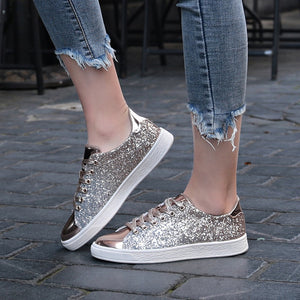 Women Sneakers lace-Up Bling Glitter