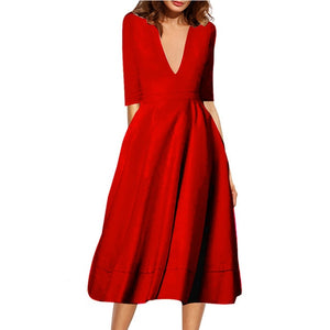 Long Dress Solid Color Female Office Casual Dress