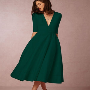 Long Dress Solid Color Female Office Casual Dress