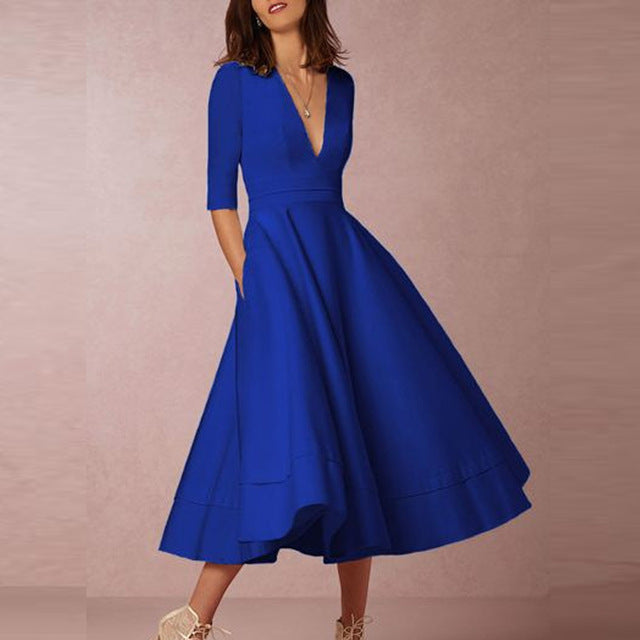 Long Dress Solid Color Female Office Casual Dress