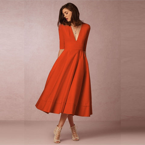Image of Long Dress Solid Color Female Office Casual Dress