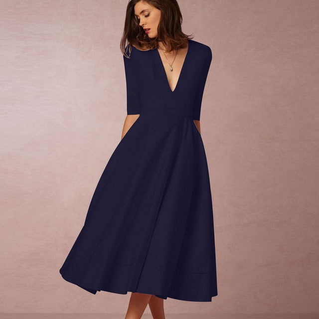 Long Dress Solid Color Female Office Casual Dress
